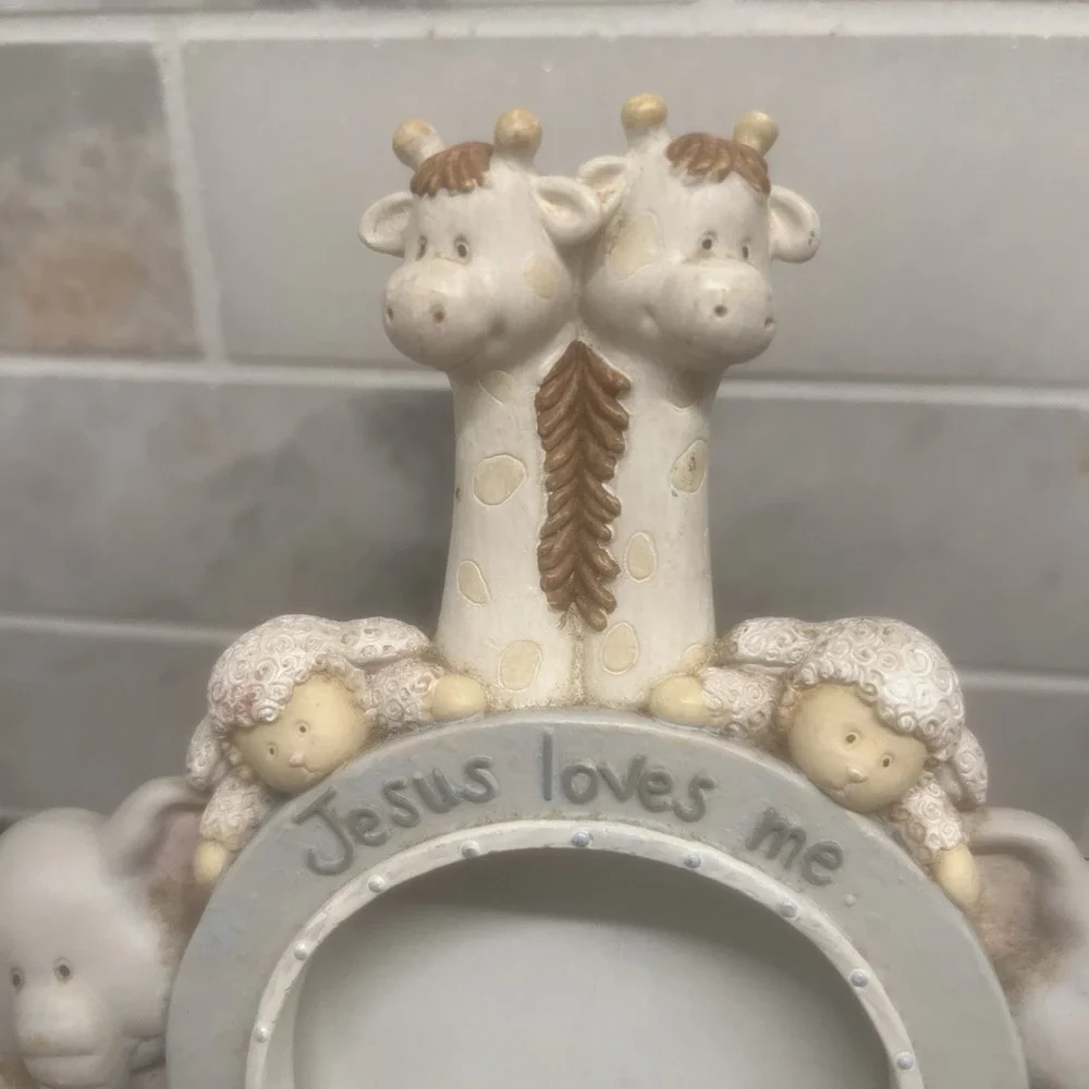 Baby Baptism Photo Frame Jesus Loves Me Religious Noah's Ark Russ Animals 3x3